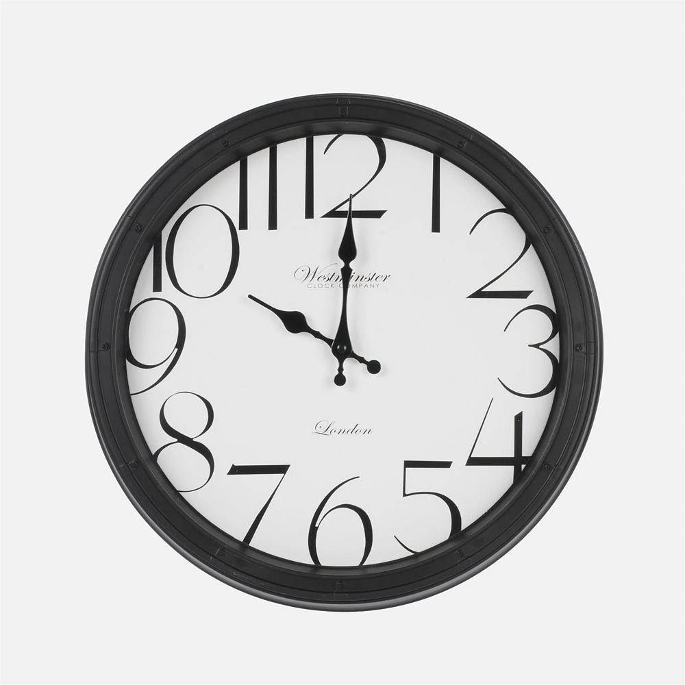 Black Trim Large Number Wall Clock - Black/White