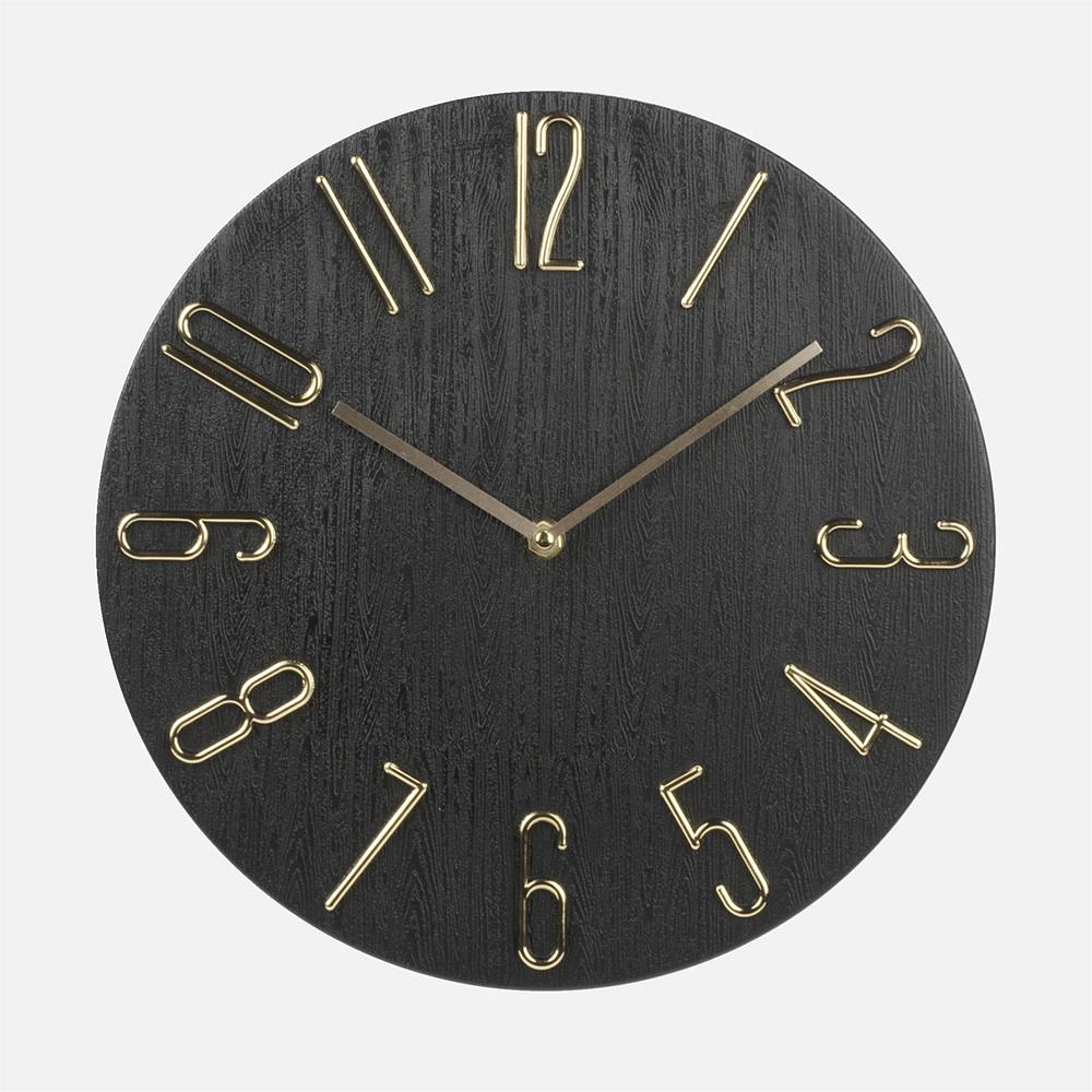 Wall Clock Black Face with Gold Numbers