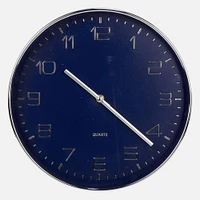 Horloge murale chiffres argentés et cadran bleu