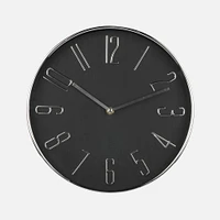 Silver Numbers and Black face Wall Clock