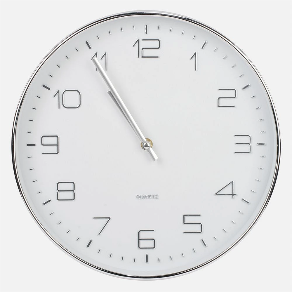 Wall Clock White Face with Silver Numbers