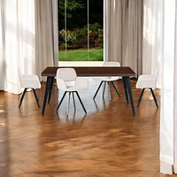 Dining Set with Beige Swivel Chairs, Set of 5 - Dark Brown