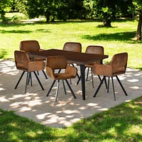 Dining Set with Brown Swivel Chairs, Set of 7 - Dark Brown