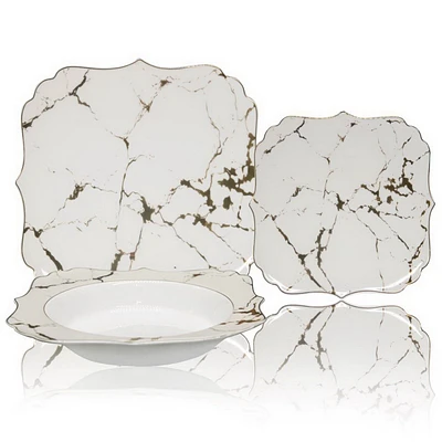 Gold Marble 18-Piece Bone China Dinnerware Set by Brilliant