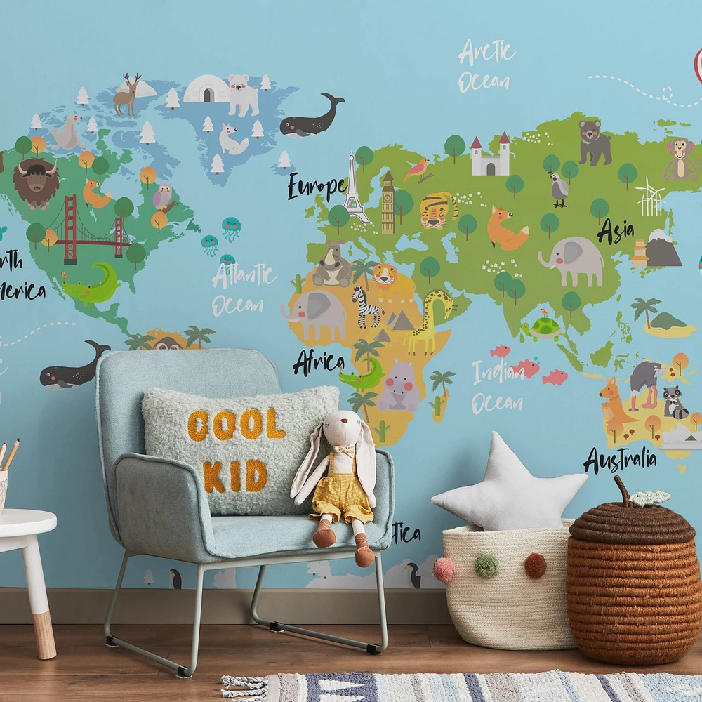 Animal World Map Wallpaper Mural