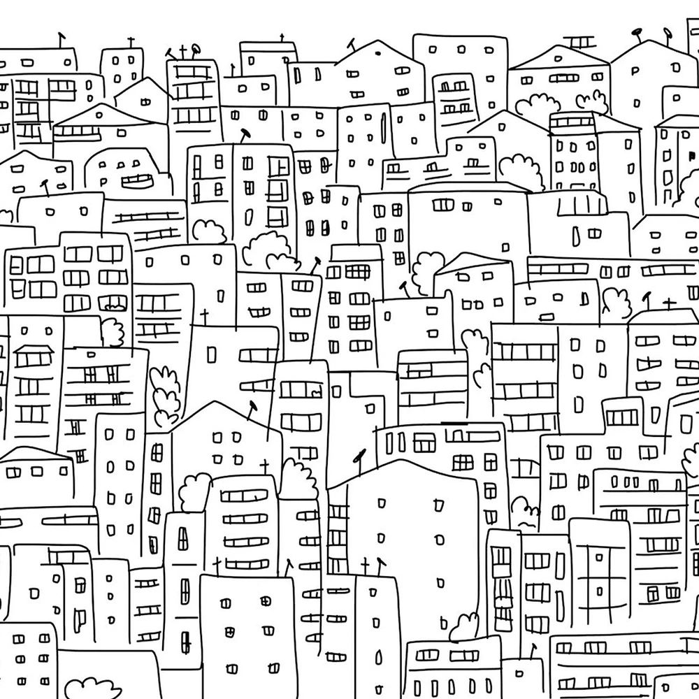 Black and White City Sketch Wallpaper Mural