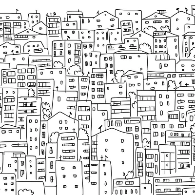 Black and White City Sketch Wallpaper Mural