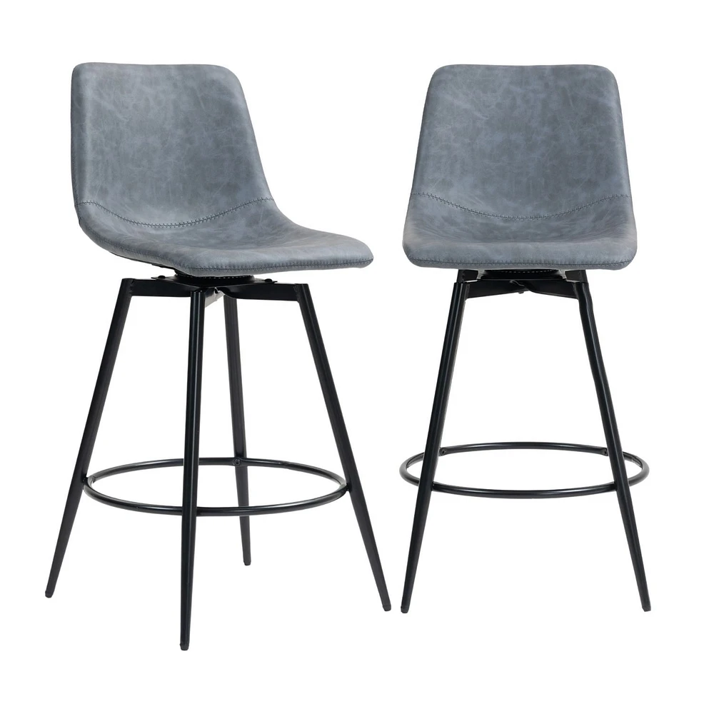 Set of 2 Grey Modern Swivel PU Leather Barstools