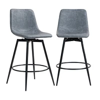 Set of 2 Grey Modern Swivel PU Leather Barstools