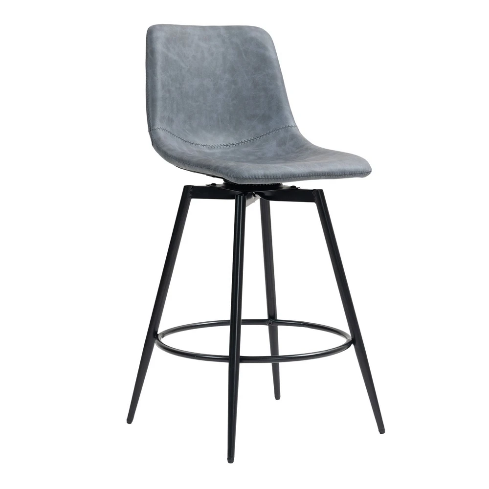 Set of 2 Grey Modern Swivel PU Leather Barstools