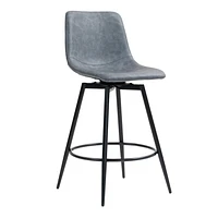 Set of 2 Grey Modern Swivel PU Leather Barstools