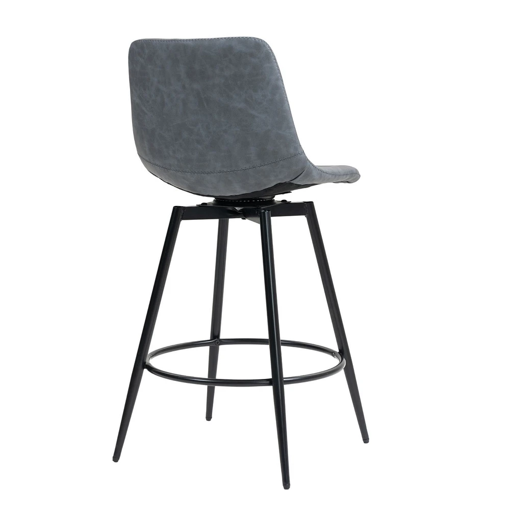 Set of 2 Grey Modern Swivel PU Leather Barstools