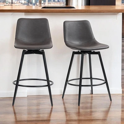 Tabourets de comptoir modernes, ensemble de 2 - Similicuir marron