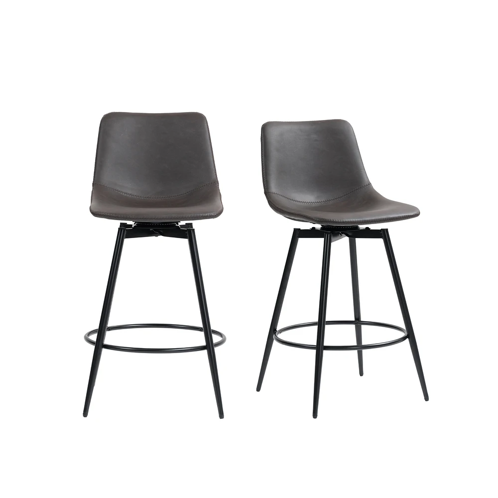 Tabourets de comptoir modernes, ensemble de 2 - Similicuir marron