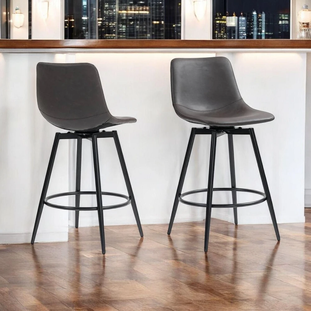 Tabourets de comptoir modernes, ensemble de 2 - Similicuir marron