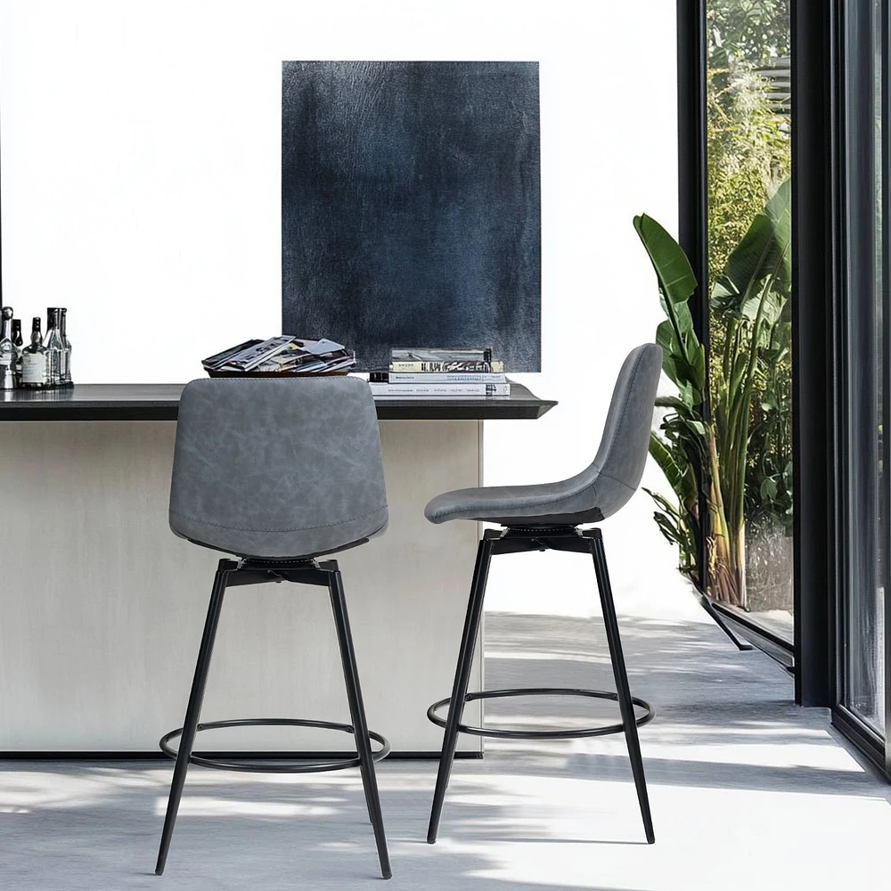 Ensemble de 2 tabourets de bar modernes gris pivotants en cuir PU