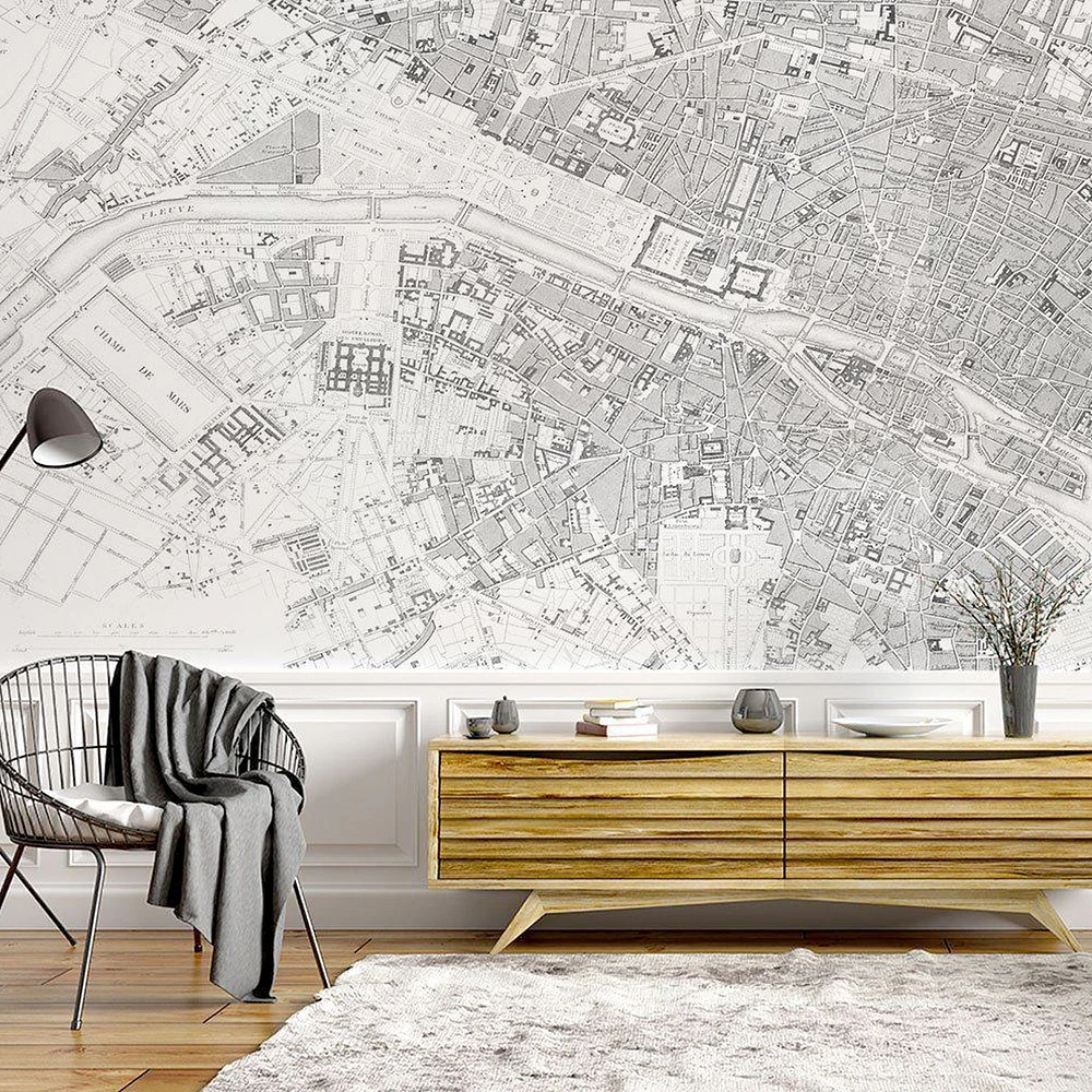 Minimal Map of Paris Wallpaper Mural