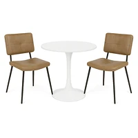 Ensemble de salle à manger rond avec chaises cognac, ensemble de 3 - Blanc