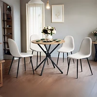 Modern 5-Piece Round Oak Dining Set with Beige Chairs