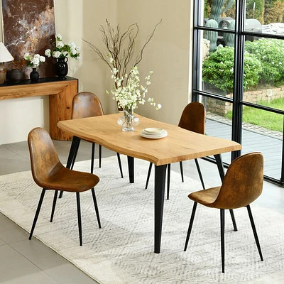 5-Piece Dining Set Wood Table With Suede Brown Chairs by Maison Classique