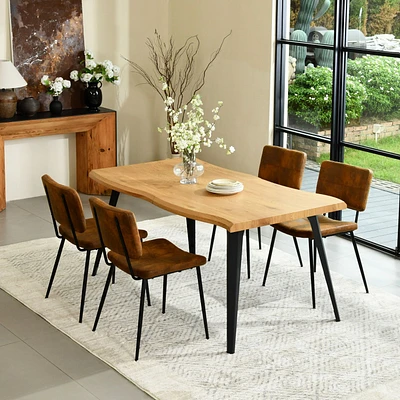 Ensemble de salle à manger 5 pièces avec table en bois et chaises carrées marron suède