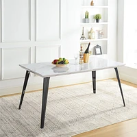 Marble Dining Set with Brown Swivel Chairs, Set of 5