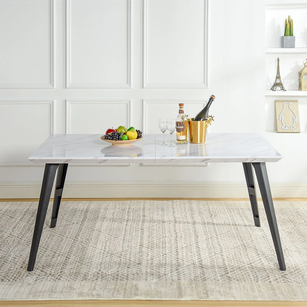 Ensemble de salle à manger en marbre avec chaises marron, ensemble de 5