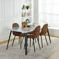 5-Piece Dining Set Including Marble White Dining Table with Suede Brown Dining Chairs by Maison Classique