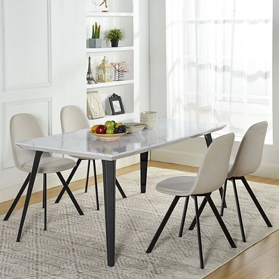 5-Piece Dining Set Including Marble White Dining Table with Swivel Beige Dining Chairs by Maison Classique