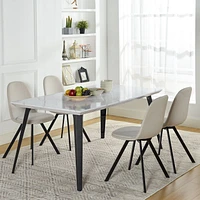 5-Piece Dining Set Including Marble White Dining Table with Swivel Beige Dining Chairs by Maison Classique