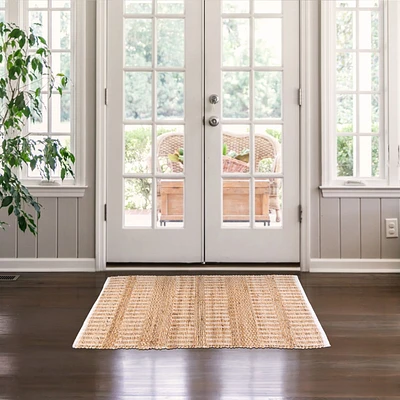 Hand Woven Eco Jute Rug - Pigeon Stripe, Natural