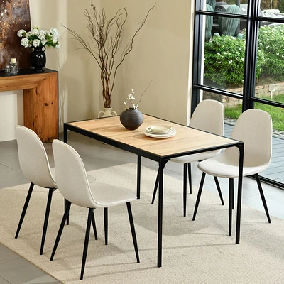 Maison Classique Minimalist 5-Piece Dining Set With Beige Upholstered Dining Chairs