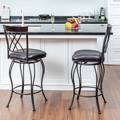 Set of 2 Black Faux Leather Swivel 26" Counter Barstools by Maison Classique