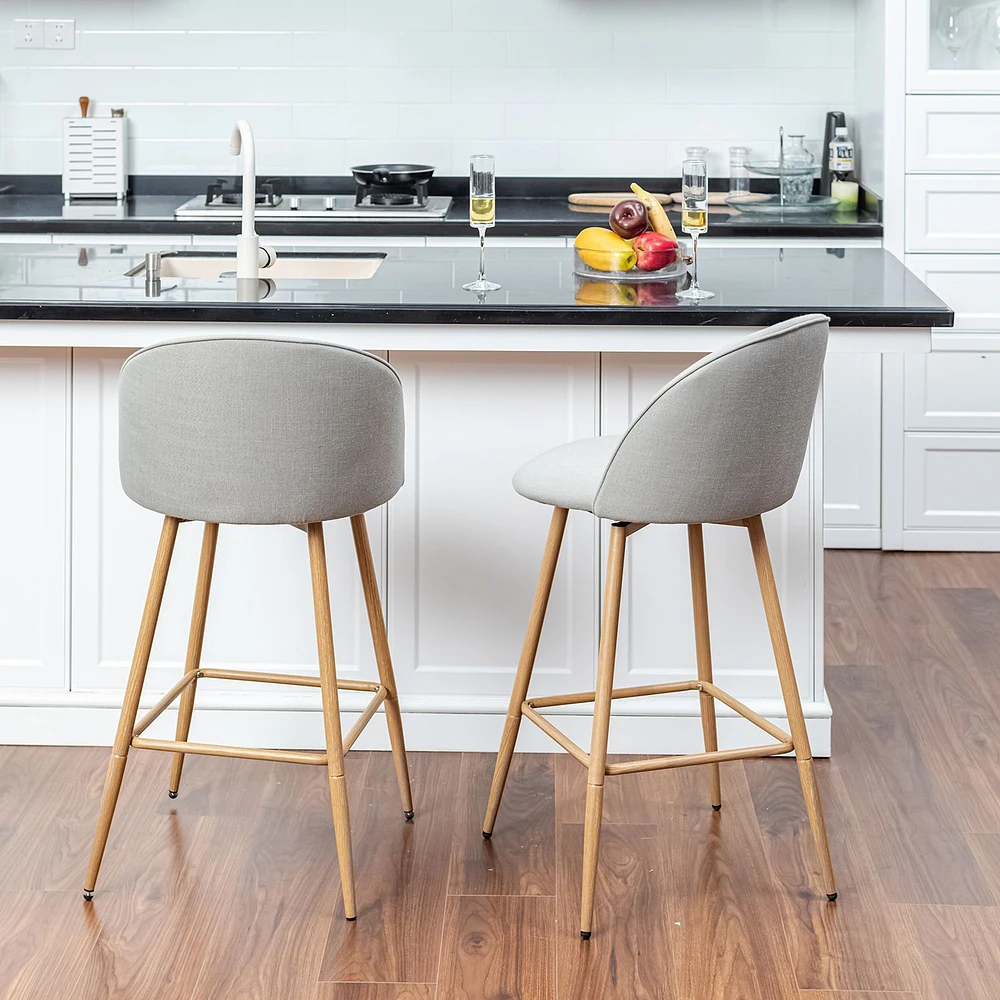 Ensemble de 2 tabourets de bar pivotants en tissu - Gris