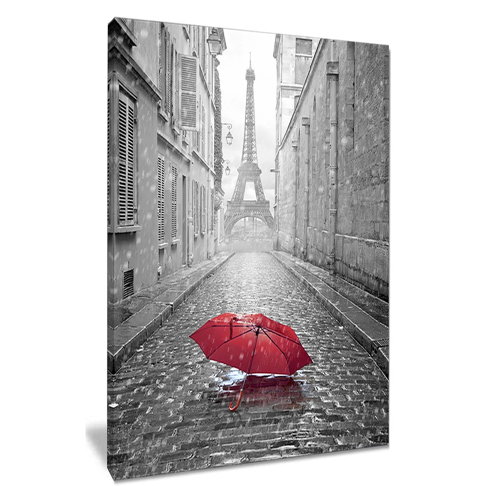 Toile  imprimée « Eiffel View from Paris Street » rectangulaire