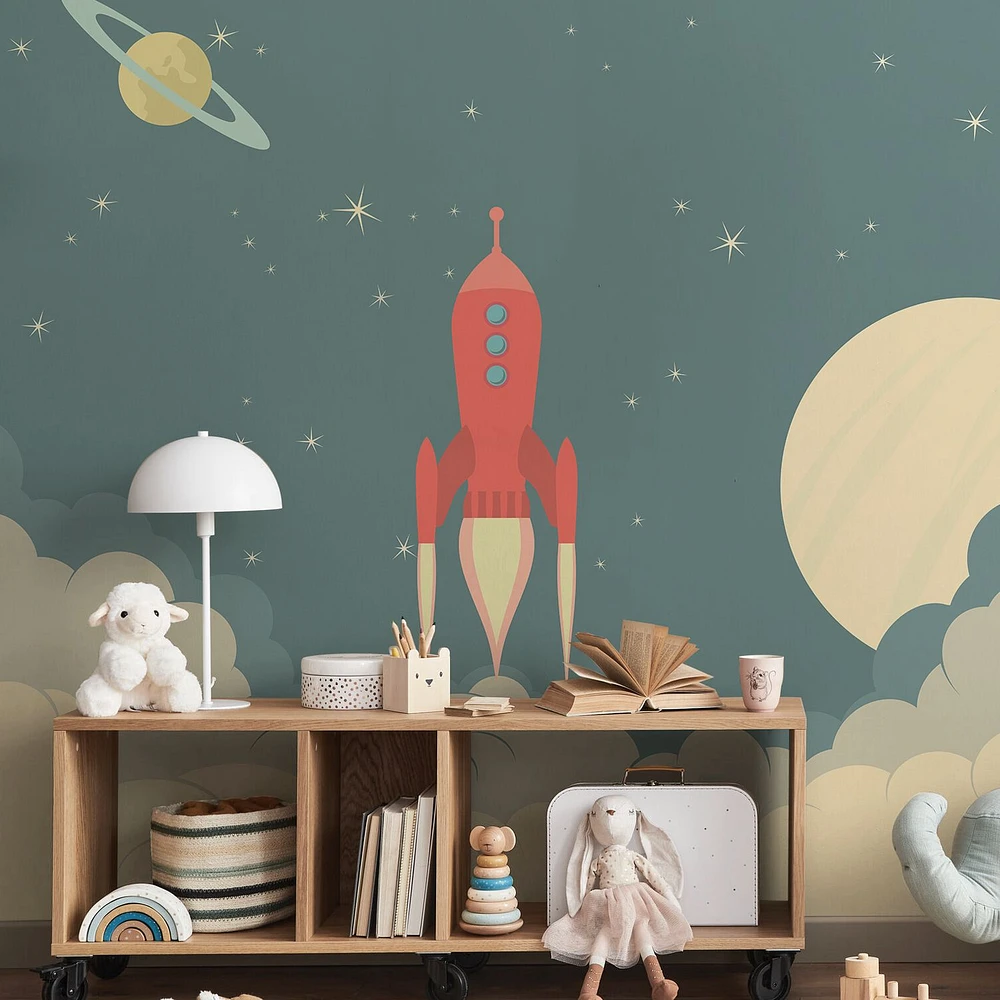 Retro Rocket Spaceship Wallpaper Mural