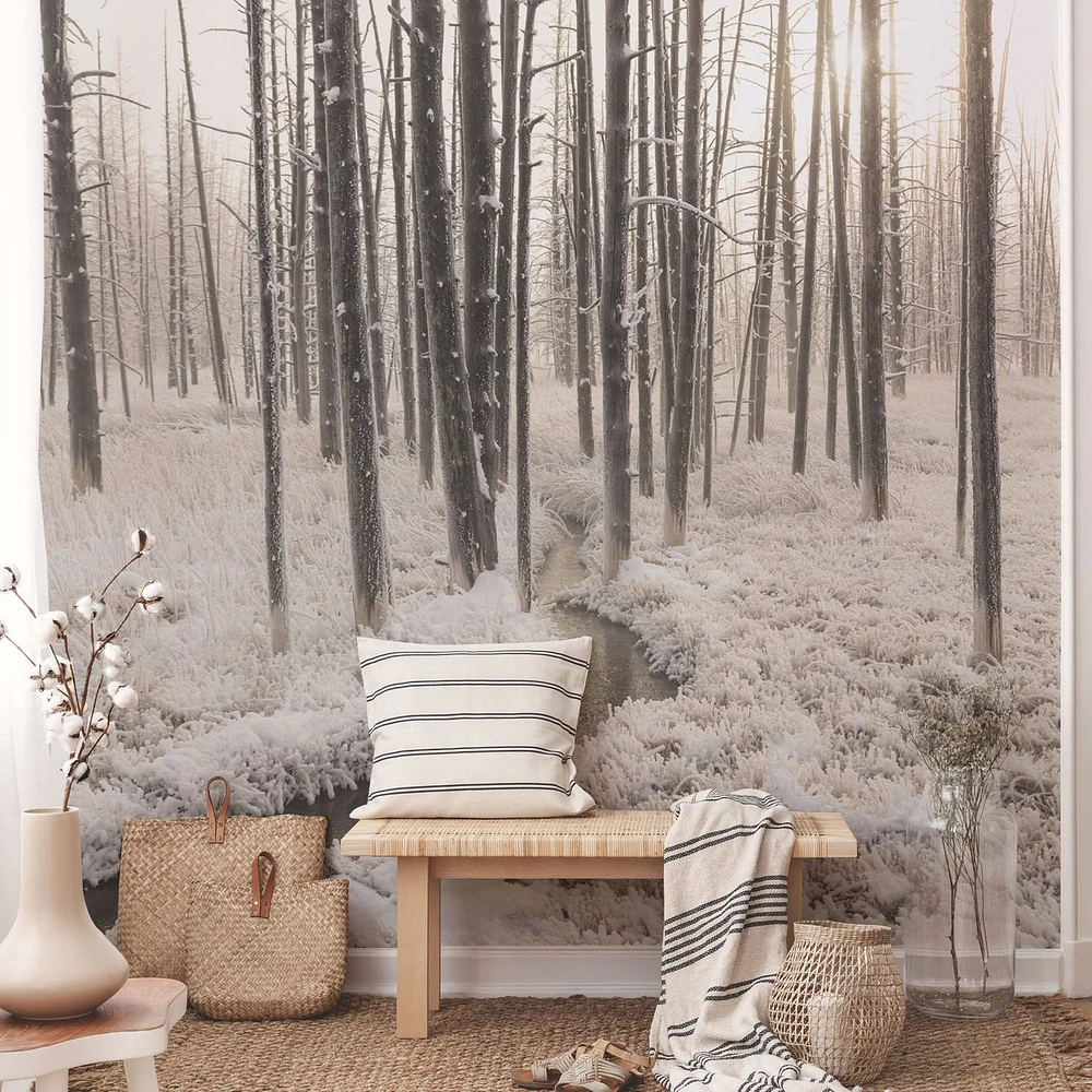 Snowy Forest Creek Wallpaper Mural