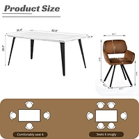 Marble Dining Set with Brown Swivel Chairs, Set of 7