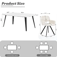 Marble Dining Set with Beige Swivel Chairs, Set of 5