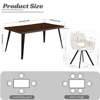 Dining Set with Beige Swivel Chairs, Set of 5 - Dark Brown