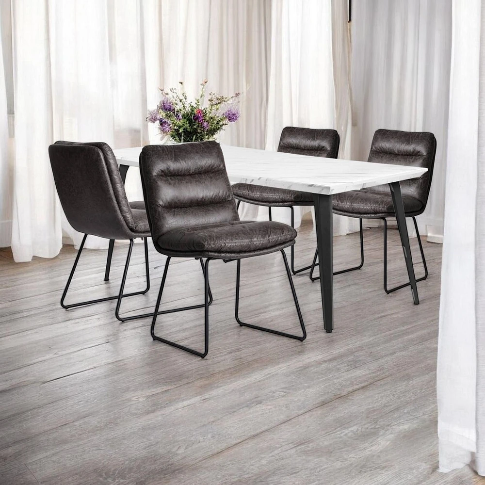 Ensemble de salle à manger en marbre avec chaises grises, ensemble de 5