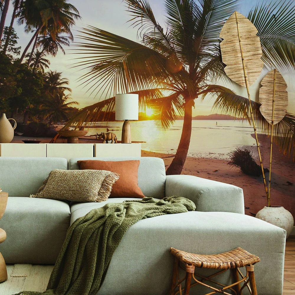 Tropical Beach Sunrise Wallpaper Mural