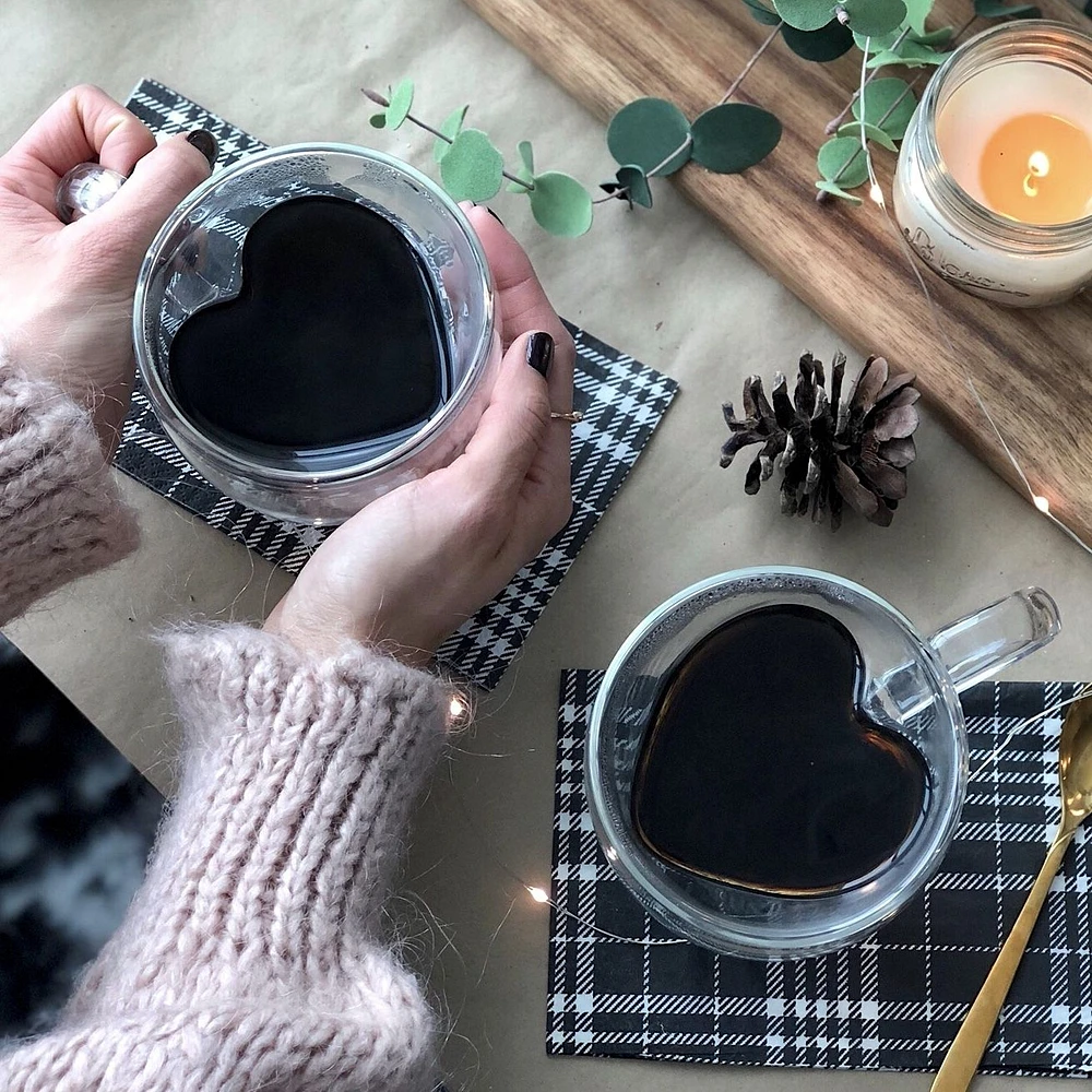 Set of 2 Heart-Shaped Cappuccino Cups