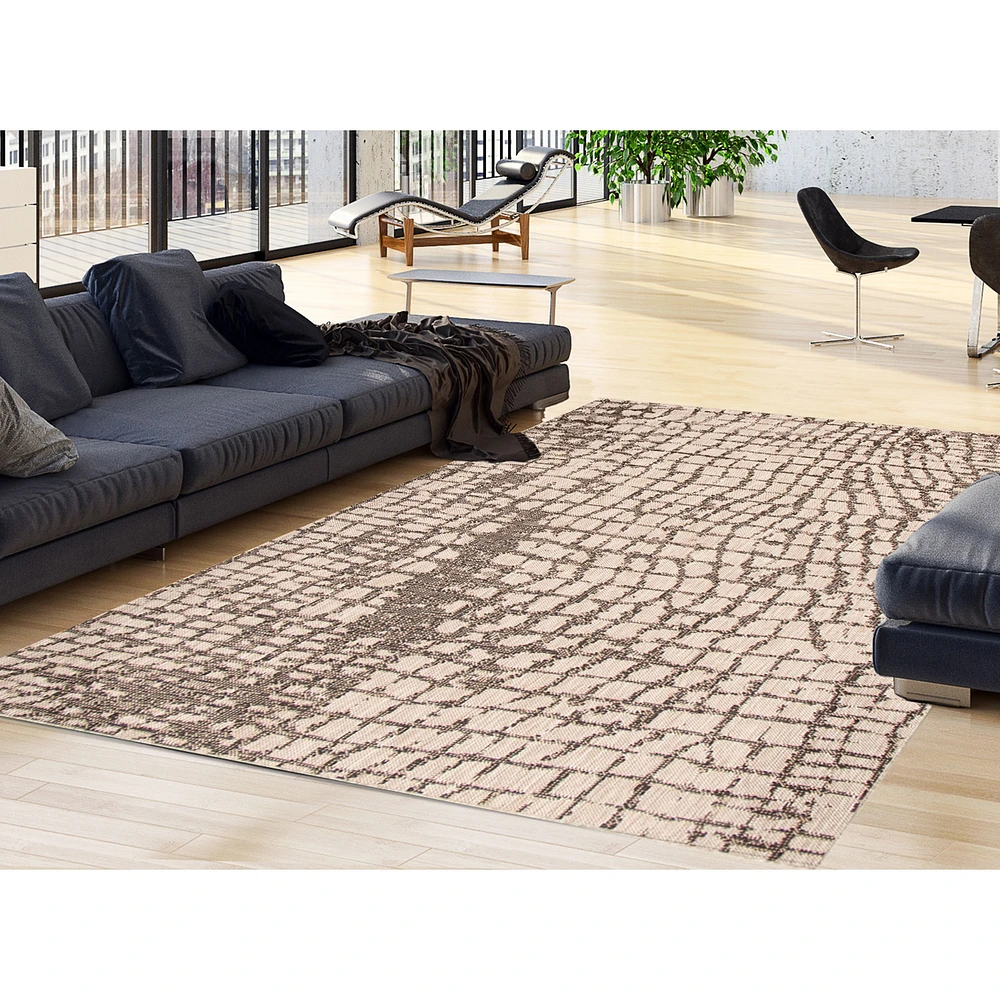 Tapis Rattan Safari Argent-noir