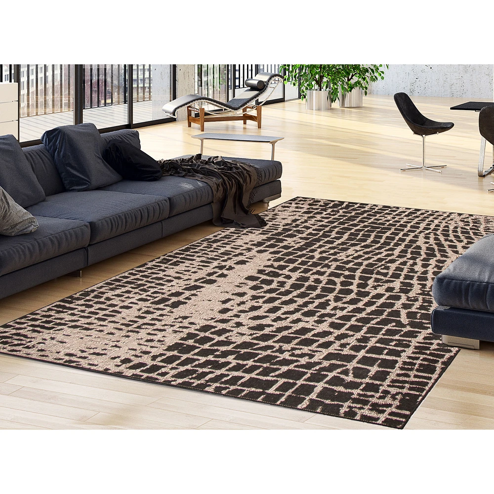 Tapis Rattan Safari noir-Argent