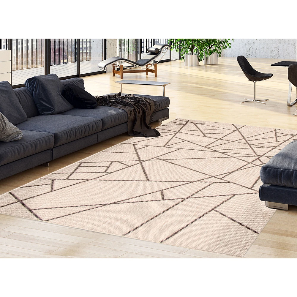 Rattan Look Abstract Silver-Black Rug