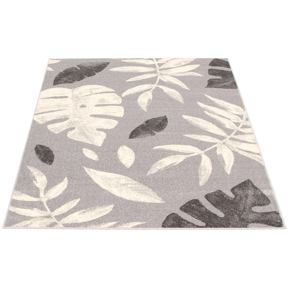 Tapis Feuilles Argent-Anthracite