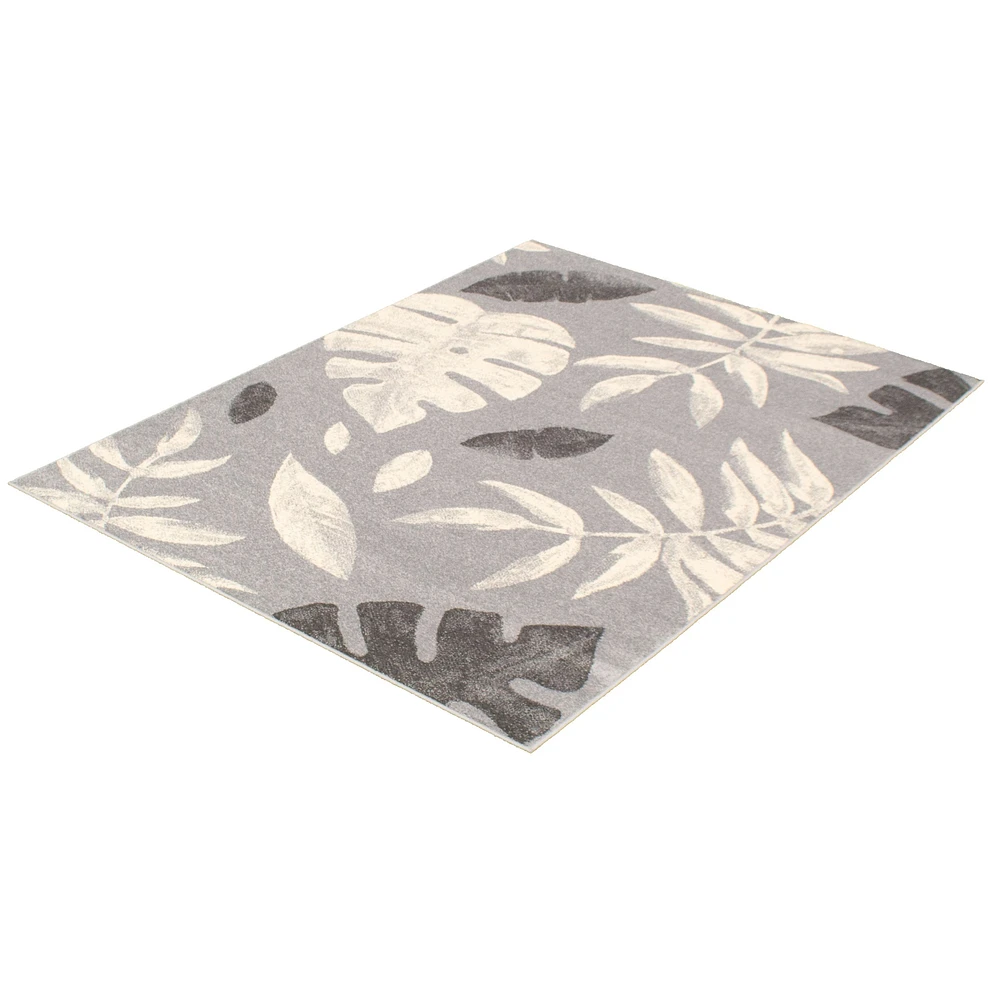 Tapis Feuilles Argent-Anthracite