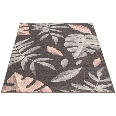 Tapis Feuilles Anthracite-Rose