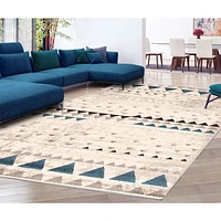 Tapis Modern Afghan ivoire/bleu